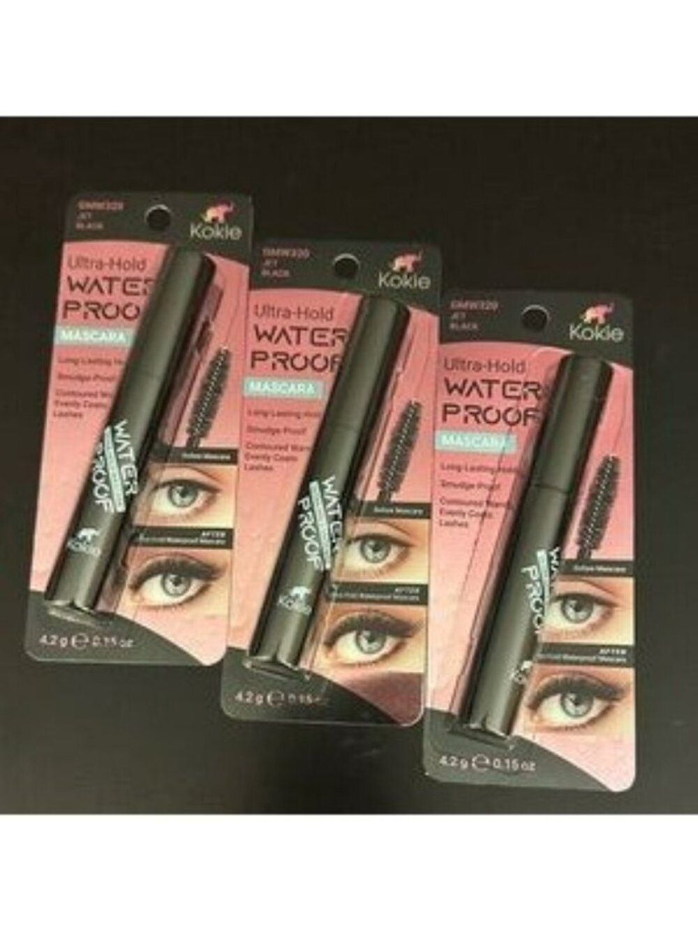Kokie Ultra-Hold Waterproof Mascara Jet Black lot of 3